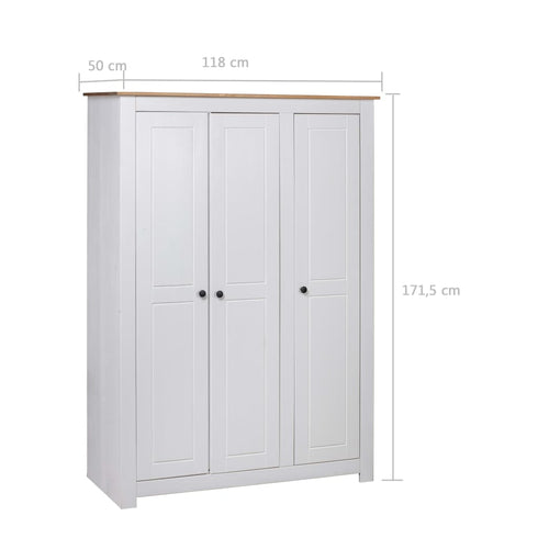 Maison Madeleine -  3Door Wardrobe White 118x50x171.5 cm Pine Panama Range